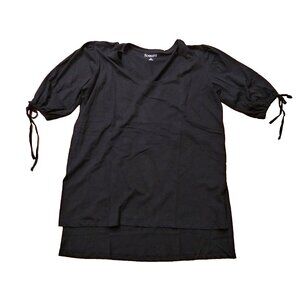 NEW Roaman's Womens Size 14/16M Scoop Neck 3/4 Tie Sleeve Tunic Shirt Black